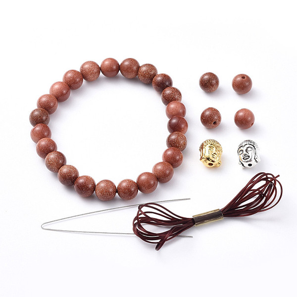 

PandaHall Stretch Bracelets, with Synthetic Goldstone Beads, Buddha Head Alloy Beads and Elastic Fibre Wire, 2 inch(5cm) Goldstone