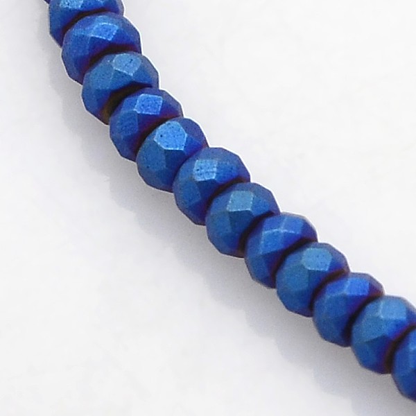 

PandaHall Electroplate Non-magnetic Synthetic Hematite Beads Strands, Faceted Rondelle, Frosted, Blue Plated, 3x2mm, Hole: 1mm, about...