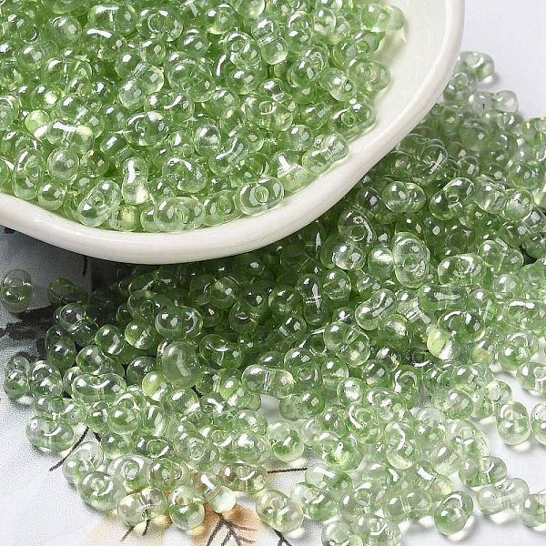

PandaHall Baking Glass Seed Beads, Peanut, Pale Green, 5.5~6x3~3.5x3mm, Hole: 1~1.2mm, about 4000pcs/pound Glass Peanut
