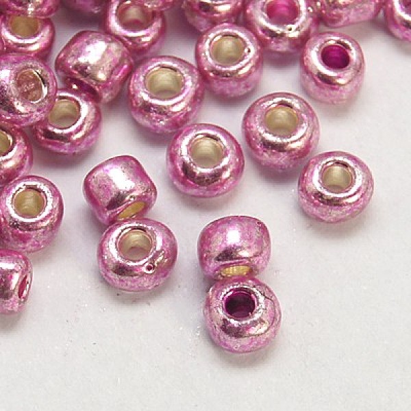 PandaHall Glass Seed Beads, Dyed Colors, Round, Orchid, Size: about 4mm in diameter, hole:1.5mm Glass Purple