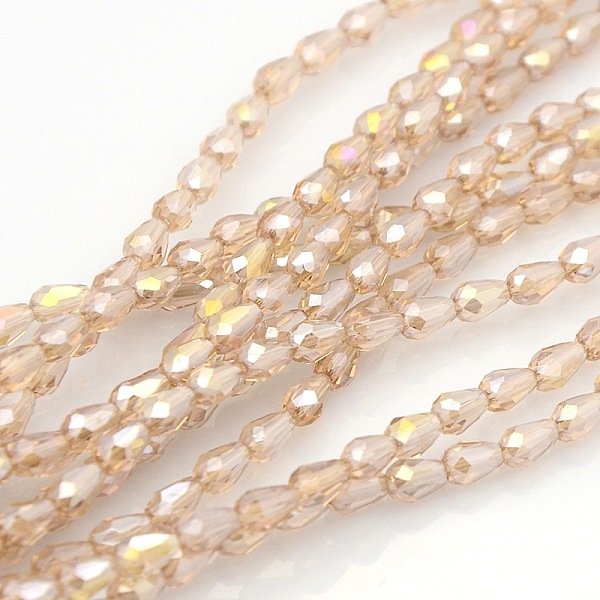 

PandaHall Electroplate Crystal Glass Teardrop Beads Strands, Faceted, AB Color Plated, Wheat, 5x3mm, Hole: 1mm, about 100pcs/strand, 17.7..., Orange