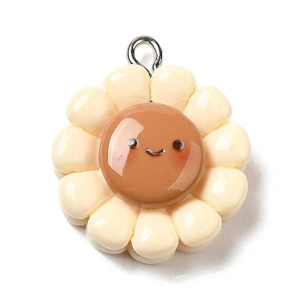 

PandaHall Opaque Resin Pendants, with Platinum Plated Iron Loops, Cornsilk, Flower, 26x21x7.5mm, Hole: 2.5mm Iron+Resin Flower Gold
