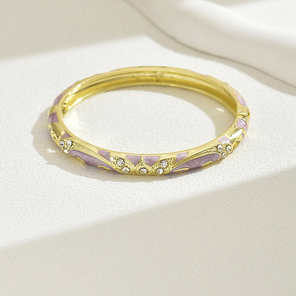 

PandaHall Fashionable Casual Retro Alloy Rhinestone Bangles with Enamel for Women, Real 18K Gold Plated Alloy