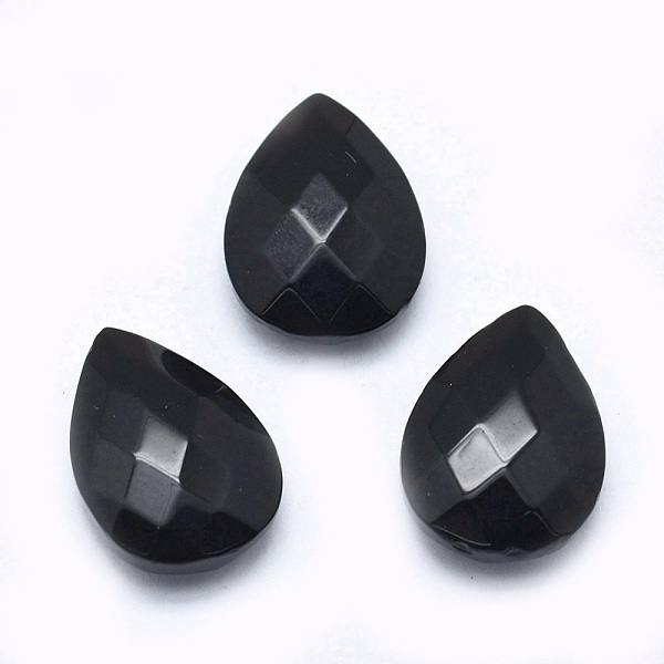 

PandaHall Natural Black Agate Cabochons, Faceted, teardrop, Dyed & Heated, 17~18x12.5x4.5~6mm Black Agate Teardrop
