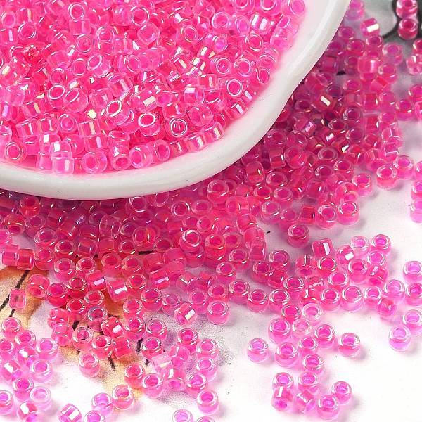 

PandaHall Glass Seed Beads, Opaque Colours Rainbow, Cylinder, Deep Pink, 2.5x2mm, Hole: 1.4mm Glass