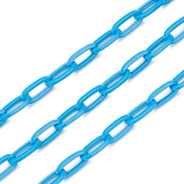 

PandaHall Eco-friendly Spray Painted Handmade Brass Paperclip Chains, Flat Oval, Soldered, with Spool, Deep Sky Blue, 12.5x6.5x1.5mm, 32.8...