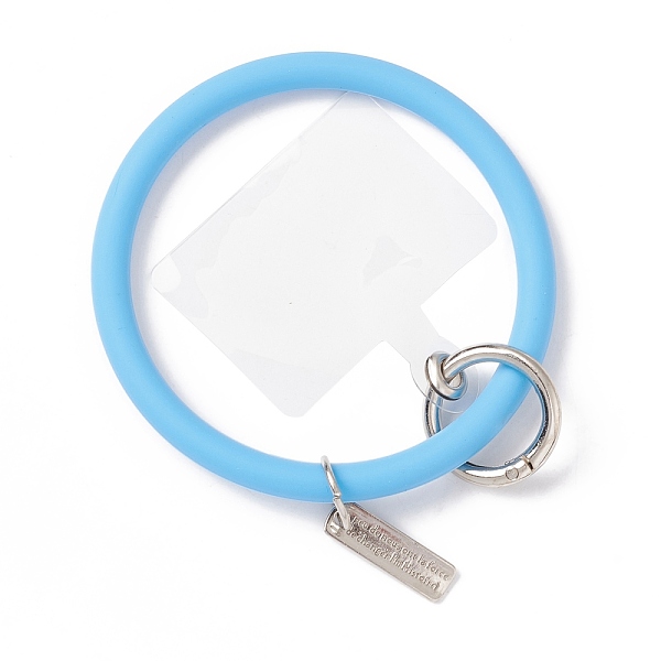 

PandaHall Silicone Loop Phone Lanyard, Wrist Lanyard Strap with Plastic & Alloy Keychain Holder, Light Sky Blue, 17.7cm Silicone Blue