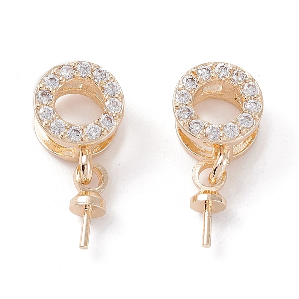 

PandaHall Rack Plating Brass Micro Pave Cubic Zirconia Peg Bails Pendants, Long-Lasting Plated, For Half Drilled Beads, Round Ring, Real 14K..., Clear