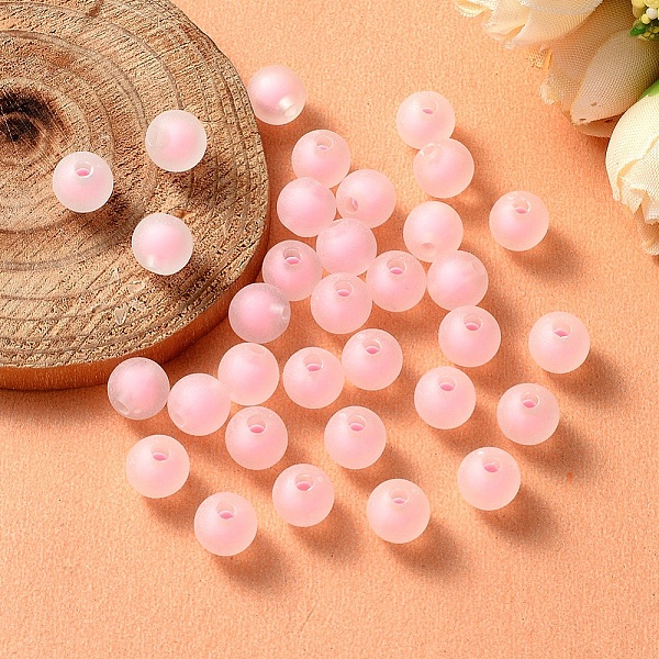 

PandaHall Transparent Acrylic Beads, Frosted, Bead in Bead, Round, Pearl Pink, 8x7.5mm, Hole: 2mm, about 100pcs/bag Acrylic Round Pink