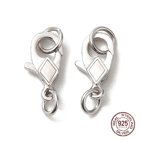 

PandaHall Rhodium Plated 925 Sterling Silver Lobster Claw Clasps with Jump Rings, Rhombus, Platinum, 11x6x2mm Sterling Silver Rhombus