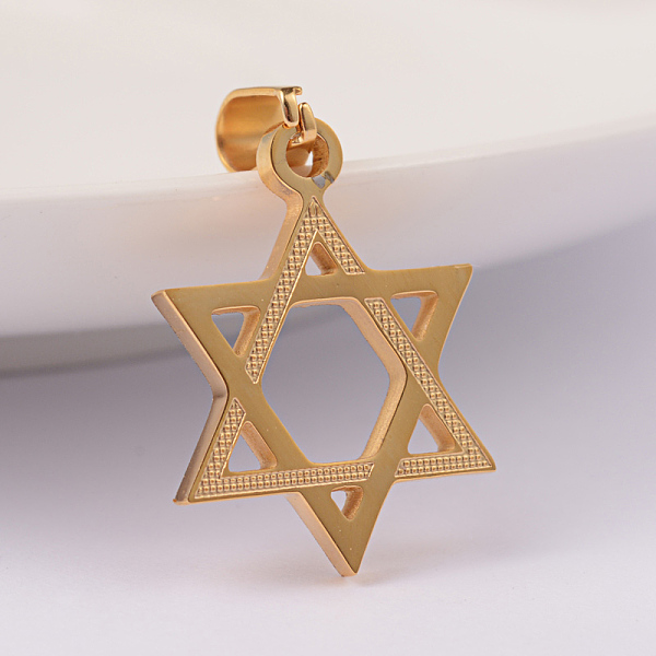 

PandaHall Ion Plating(IP) 304 Stainless Steel Pendants, for Jewish, Star of David, Golden, 22x16x2mm, Hole: 6x4mm 304 Stainless Steel Star