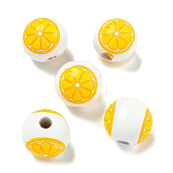 

PandaHall Printed Wood European Beads, Round with Lemon Pattern, Gold, 15.5~16mm, Hole: 4~4.5mm Wood Round Gold