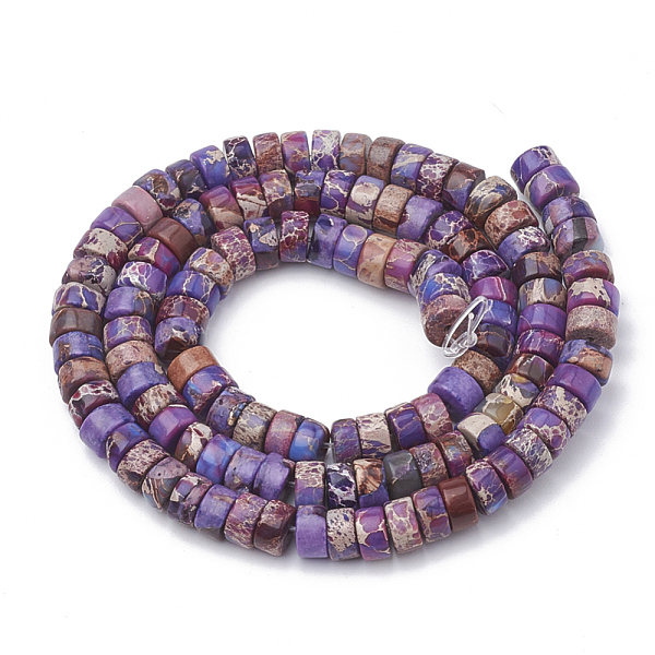 

PandaHall Synthetic Imperial Jasper Beads Strands, Heishi Beads, Flat Round/Disc, Blue Violet, 6~6.5x3~3.5mm, Hole: 1mm, about 113pcs/strand..., Purple