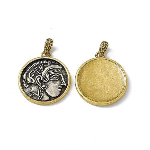 

PandaHall Rack Plating Brass Pendants, Cadmium Free & Lead Free & Nickle Free, Flat Round with Greece Coin Charm, Antique Silver & Antique...