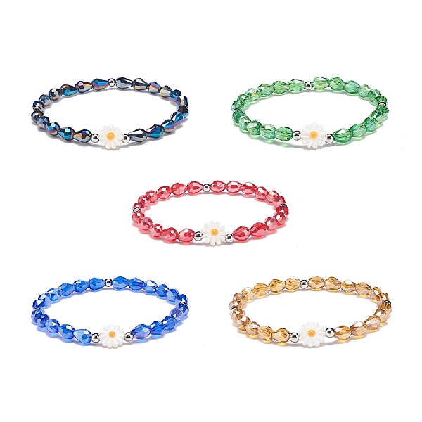 5 Stücke 5 Farbe Natürliche Muschel Blume & Glas Tropfen Perlen Stretch-armbänder Set Für Frauen