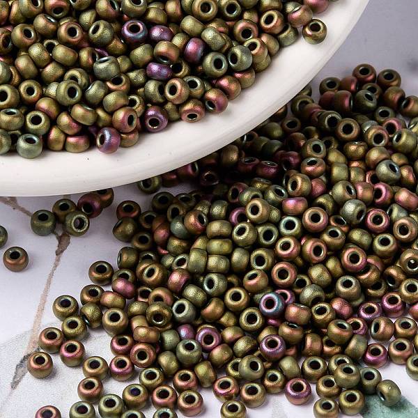 

PandaHall MIYUKI Round Rocailles Beads, Japanese Seed Beads, 8/0, (RR2035) Matte Metallic Khaki Iris, 3mm, Hole: 1mm, about 422~455pcs/10g..., Brown