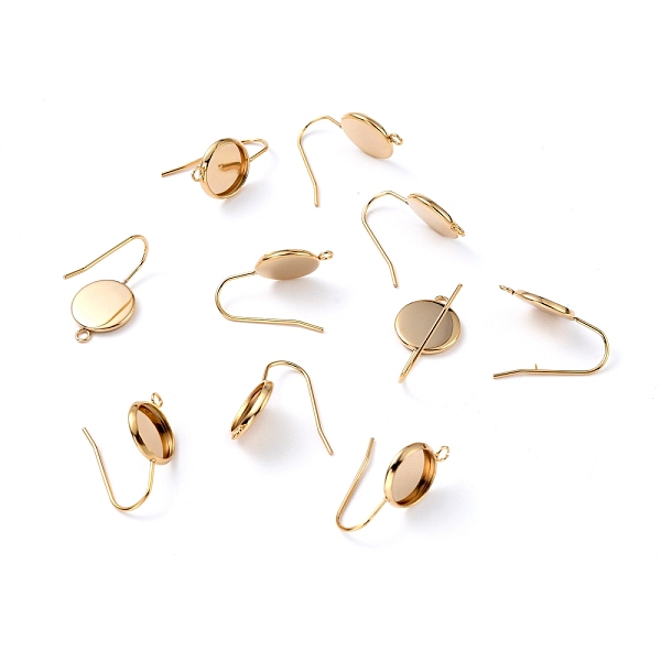 

PandaHall 304 Stainless Steel Earring Hooks, with Vertical Loop, Flat Round, Real 18K Gold Plated, 23x12x2mm, Hole: 1.5mm, Tray: 10mm, 20...