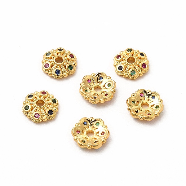 

PandaHall Brass Bead Caps, with Rhinestones, 6-Petal, Flower, Real 18K Gold Plated, 8x2mm, Hole: 1.5mm Brass+Rhinestone Multicolor