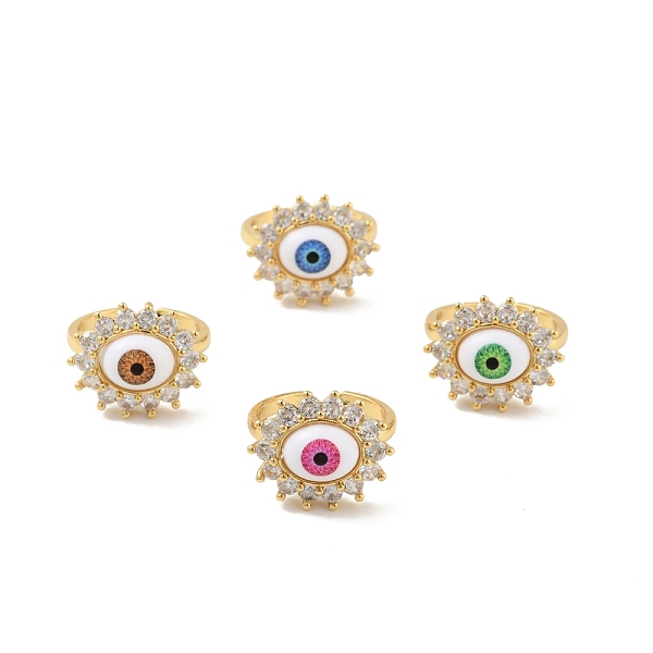 

PandaHall Cubic Zirconia Sun with Evil Eye Open Cuff Ring with Acrylic, Real 18K Gold Plated Brass Jewelry for Women, Cadmium Free & Lead..., Multicolor