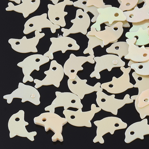 

PandaHall Ornament Accessories, PVC Plastic Paillette/Sequins Charms, Dolphin, PeachPuff, 7.5~8x5x0.3mm, Hole: 0.9mm, about 20000pcs/500g..., Brown