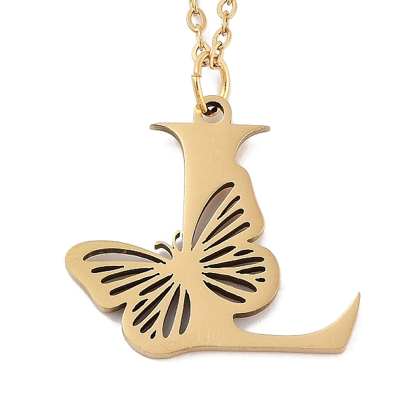 

PandaHall Vacuum Plating 201 Stainless Steel Necklaces, Letter L, 12.09 inch(30.7cm) pendant: about 20x22mm. 201 Stainless Steel Letter L