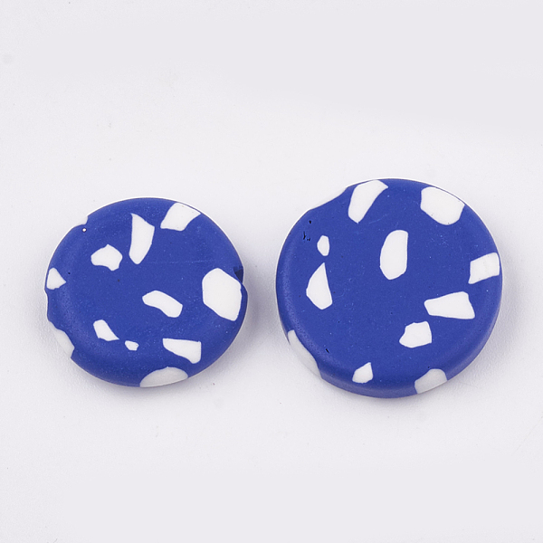 

PandaHall Handmade Polymer Clay Beads, Flat Round, Royal Blue, 18.5~21x5~6.5mm, Hole: 1~2mm Polymer Clay Flat Round