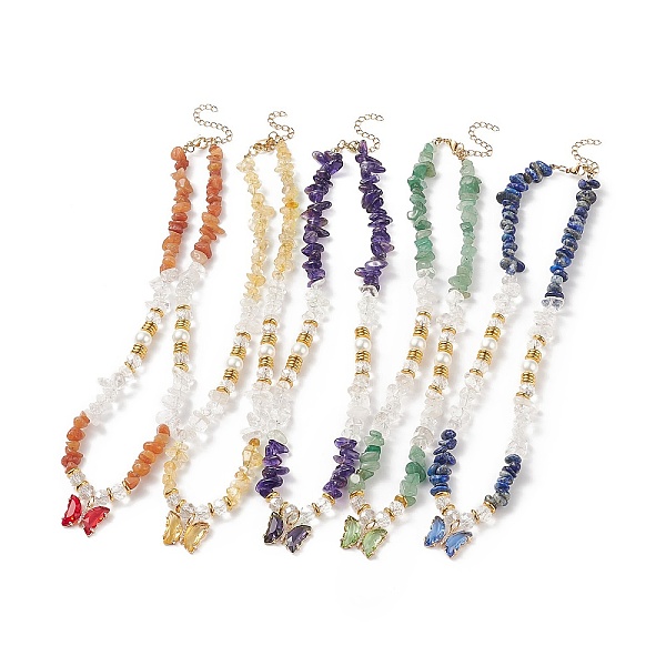 

PandaHall Glass Butterfly Pendant Necklace, Natural Gemstone Chips & Shell Pearl Beaded Necklace for Women, 17.32 inch(44cm) Mixed Stone...