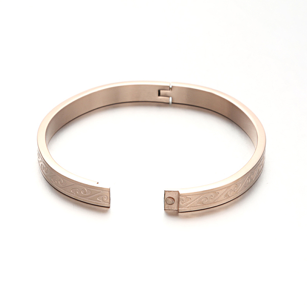 

PandaHall Beautiful Design Carved Vine 304 Stainless Steel Bangles, Rose Gold, 50x59mm, 6mm 304 Stainless Steel