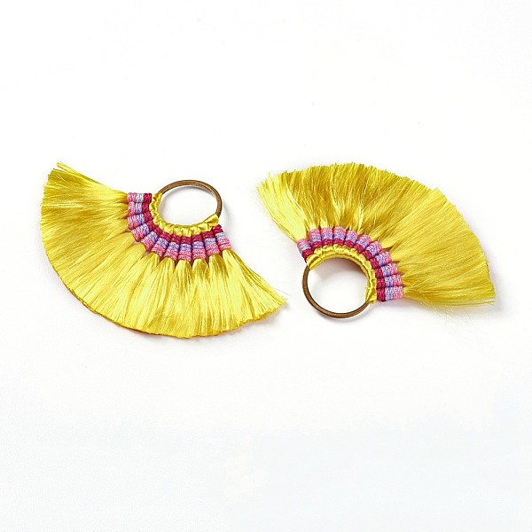 

PandaHall Polyester Tassel Big Pendants, with Alloy Findings, Antique Bronze, Yellow, 57~58x80~90x4.5mm, Hole: 18.5mm Polyester Yellow