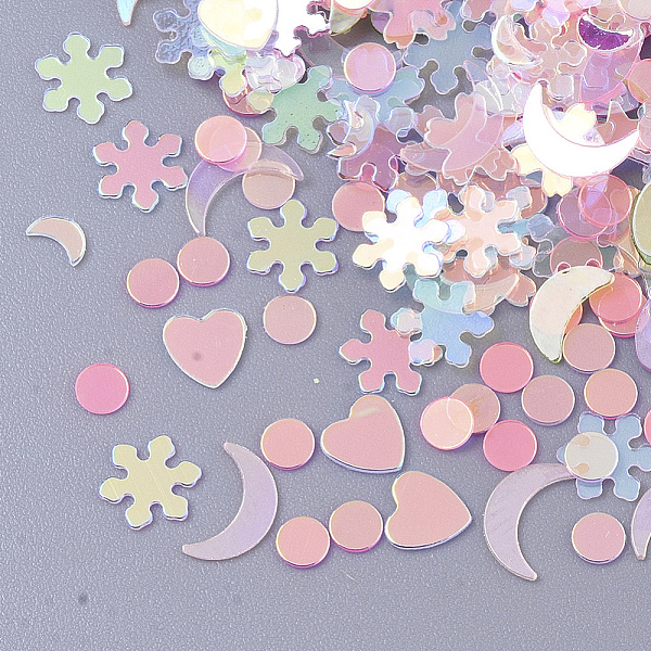 

PandaHall Ornament Accessories, PVC Plastic Paillette/Sequins Beads, Snowflake & Heart & Moon & Flat Round, Flamingo, 3~6x3~5x0.4mm PVC..., Pink