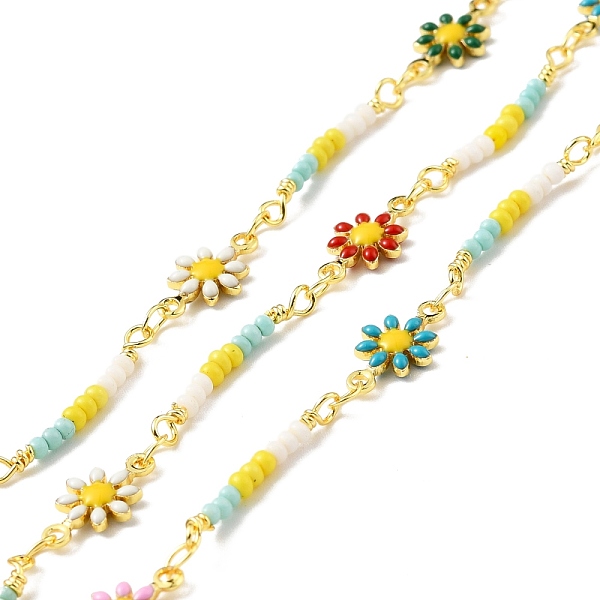 

PandaHall Handmade Brass Enamel Flower Link Chains, with Glass Beads, Long-Lasting Plated, Soldered, with Spool, Colorful, Link: 22x3x2mm...