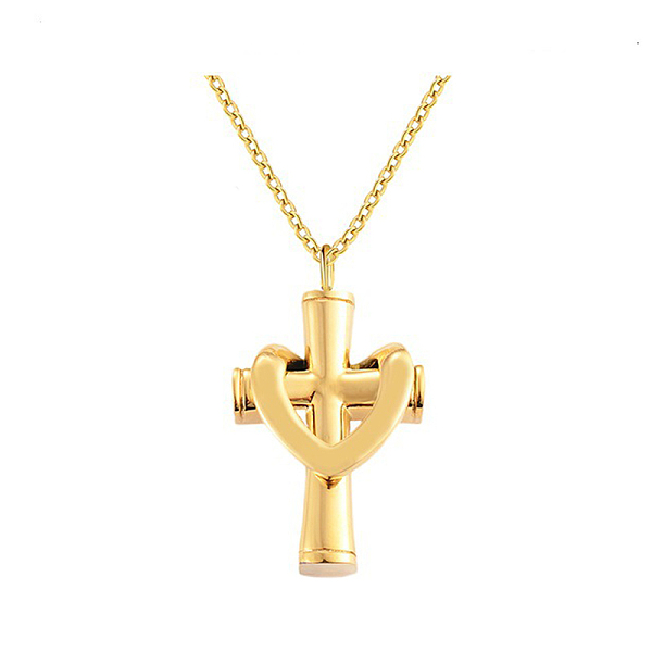 PandaHall Stainless Steel Cross Cremation Urn Pendant Necklaces, Perfume Bottle Pendant Necklaces, Golden, 19.69 inch(50cm), Cross: 39x22mm...