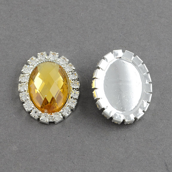 

PandaHall Shining Flat Back Faceted Oval Acrylic Rhinestone Cabochons, with Grade A Crystal Rhinestones and Brass Cabochon Settings, Silver..., Gold