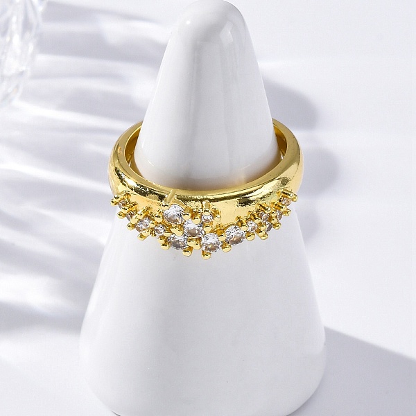 Bagues de manchette en laiton avec micro pavé de zircone cubique transparente pour femmes