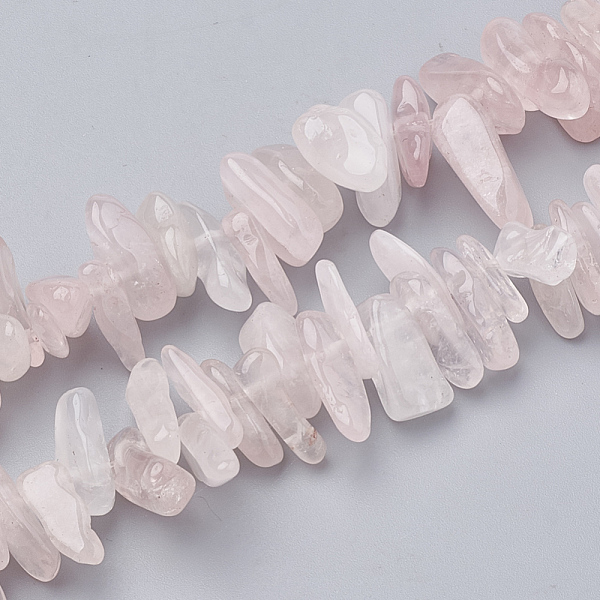 

PandaHall Natural Rose Quartz Beads Strands, Chip, 10~30x4~10x1~7mm, Hole: 1mm, about 80~85pcs/strand, 15.55 inch Rose Quartz Chip