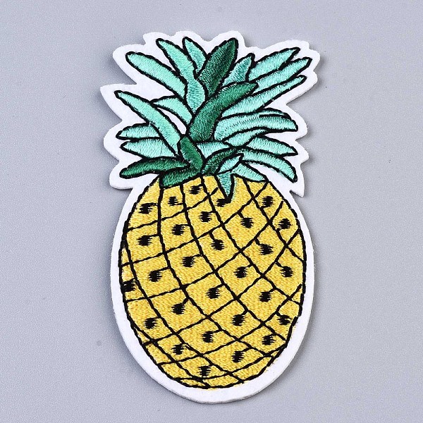

PandaHall Pineapple Appliques, Computerized Embroidery Cloth Iron on/Sew on Patches, Costume Accessories, Gold, 80x44x1.5mm Cloth Fruit Gold