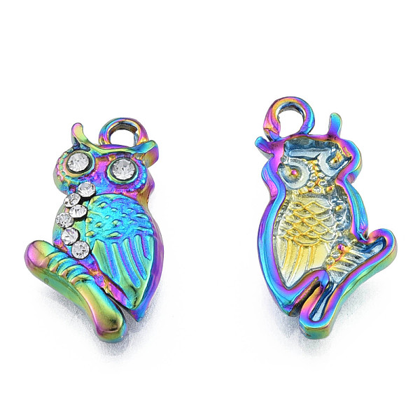 

PandaHall 304 Stainless Steel Pendants, with Crystal Rhinestone, Owl, Rainbow Color, 20x11x3mm, Hole: 1.6mm Stainless Steel+Rhinestone Owl..., Clear