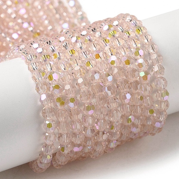 

PandaHall Electroplate Transparent Glass Beads Strands, Faceted, Round, Rainbow Plated, Pink, 4mm, Hole: 0.7mm, about 87~93pcs/strand...