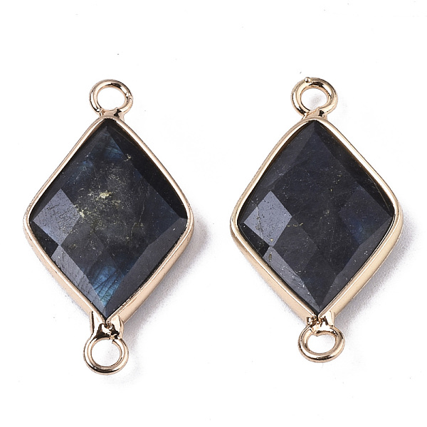 

PandaHall Natural Larvikite Links Connectors, with Edge Light Gold Plated Brass Findings, Faceted, Rhombus, 29~30x15x4mm, Hole: 2.5mm...