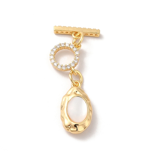 

PandaHall Real 18K Gold Plated Brass Micro Pave Clear Cubic Zirconia Toggle Clasps, with Natural Shell, Irregular Oval, Seashell Color...