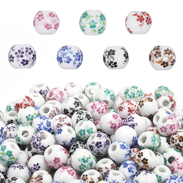 

PandaHall CHGCRAFT 210Pcs 7 Colors Handmade Porcelain Beads, Round with Flower Pattern, Mixed Color, 10.5x9.5mm, Hole: 2.5mm, 30pcs/color..., Multicolor