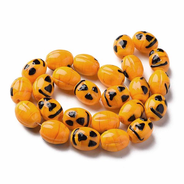

PandaHall Halloween Handmade Lampwork Beads Strands, Oval with Face, Dark Orange, 17x13~14mm, Hole: 1~2mm, about 25pcs/strand, 16.54 inch...