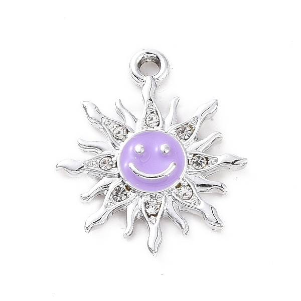 

PandaHall Alloy Enamel Pendants, with Crystal Rhinestone, Smiling Sun Charms, Platinum, Lilac, 22.5x19.5x2.5mm, Hole: 2mm Alloy..., Purple