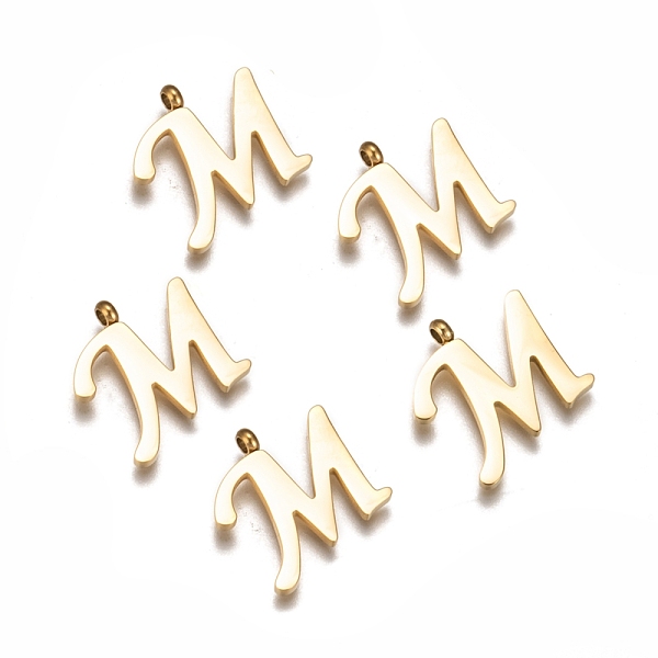 

PandaHall 304 Stainless Steel Pendants, Initial Letter, Letter.M, Golden, 18x19x2mm, Hole: 2mm 304 Stainless Steel Letter M