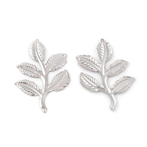 

PandaHall Iron Links, Etched Metal Embellishments, Leafy Branch and Leaves, Platinum, 38x25x1mm, Hole: 1mm Iron Others