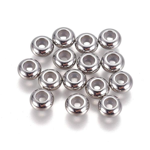 

PandaHall 304 Stainless Steel Beads, with Rubber Inside, Slider Beads, Stopper Beads, Rondelle, Stainless Steel Color, 6x3mm, Hole: 3mm...