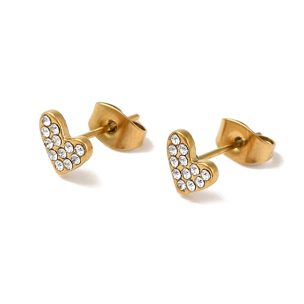 

PandaHall 304 Stainless Steel Crystal Rhinestone Stud Earrings for Women, Golden, Heart, 6x7mm 304 Stainless Steel Heart Clear