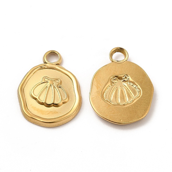 

PandaHall Ion Plating(IP) 304 Stainless Steel Pendants, Flat Round with Shell Charm, Real 18K Gold Plated, 16.5x13x2mm, Hole: 2.5mm 304...