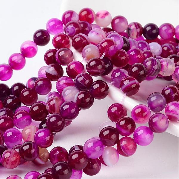 

PandaHall Natural Striped Agate/Banded Agate Beads, Dyed, Round, Grade A, Fuchsia, Size: about 8mm in diameter, hole: 1mm, 43pcs/strand..., Pink