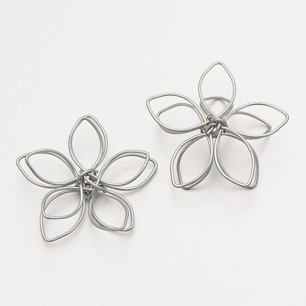 

PandaHall Iron Flower Wire Wrapped Pendants, Platinum, 30x30x6mm Iron Flower